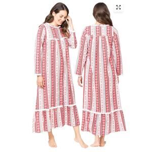 The 1 For U Plaid Flannel Lace Trim Ruffle Hem Nightgown sz XL red Embroidered